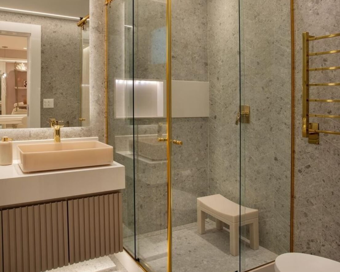 Gold Accent Shower Glass Partition service by Gulf Light in Abu Dhabi
